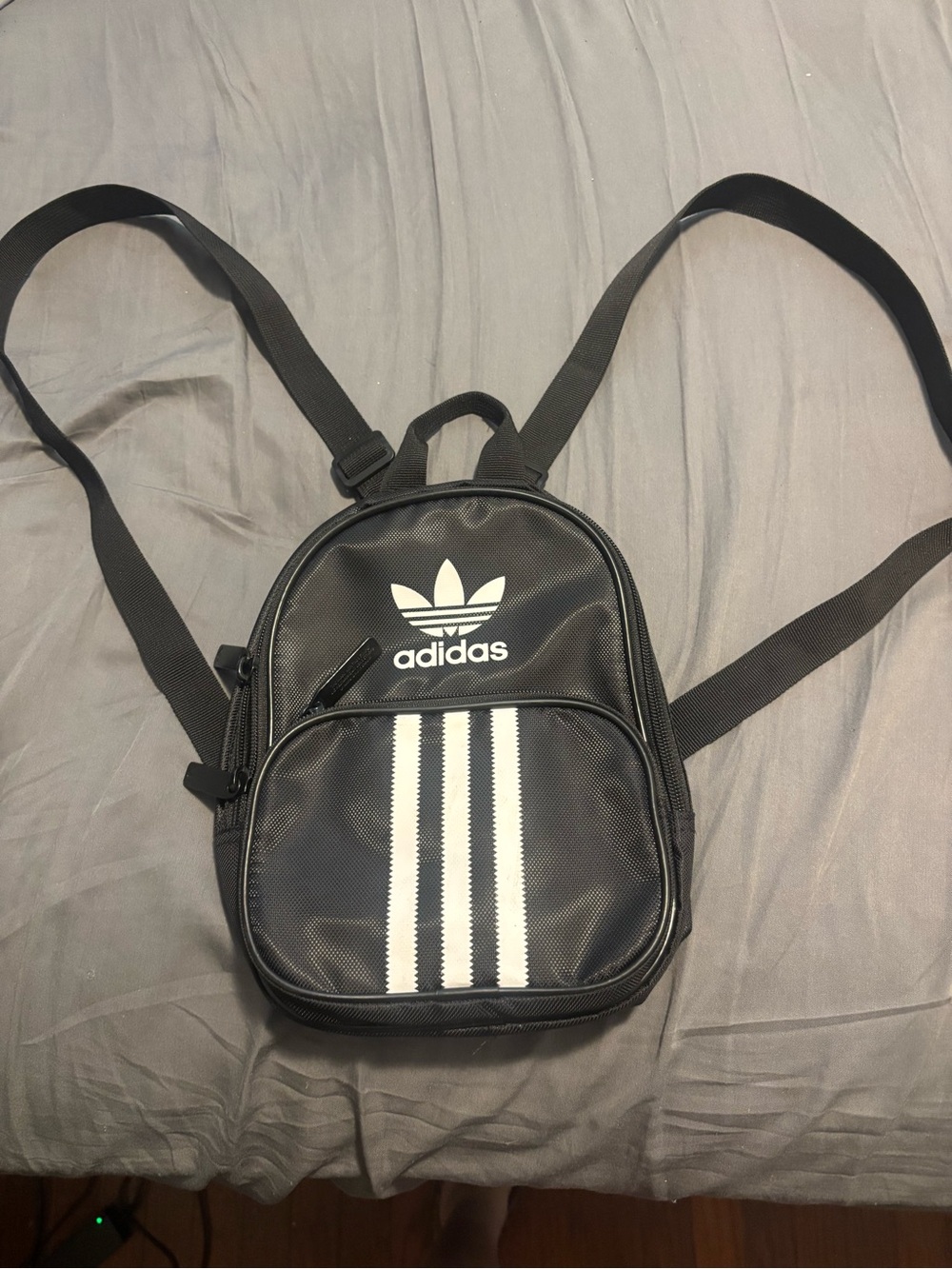 adidas Black Mini Backpack with White Three Stripes - Picture 1 of 3